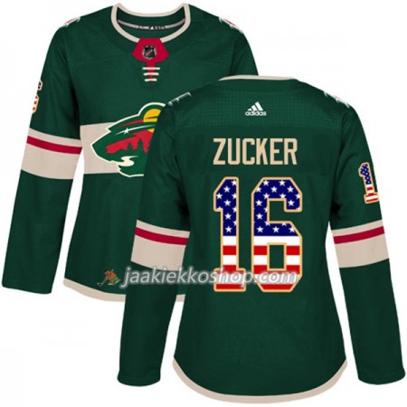 Nainen NHL Minnesota Wild Pelipaita Jason Zucker 16 Adidas 2017-2018 Vihreä USA Flag Fashion Authentic